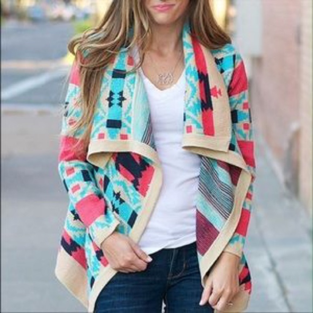 Kate Collection tribal Aztec cardigan sweater medium